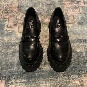 Rag & Co CHEVIOT Black Chunky Leather Loafers NEW